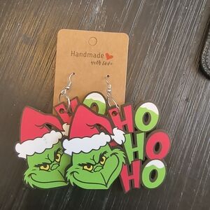Hand Crafted Green and Red Grinch Earrings